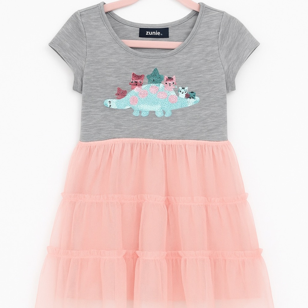 Zunie Gray Top with Pink Tulle Skirt Dress